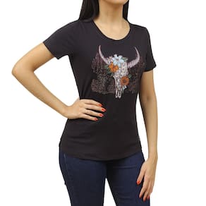 T-Shirt Feminina com Strass Preta Zoe Horse 37553