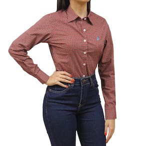 Camisa Xadrez Feminina Manga Longa Vermelha Austin 37523