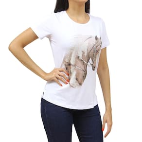T-Shirt Feminina com Strass Branca Zoe Horse 37542