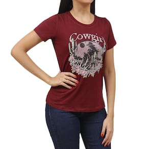 T-Shirt Feminina com Strass Vinho Zoe Horse 37549
