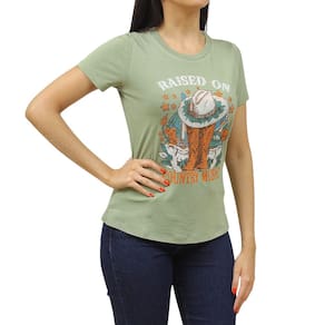T-Shirt Feminina Country com Strass Verde Zoe Horse 37548