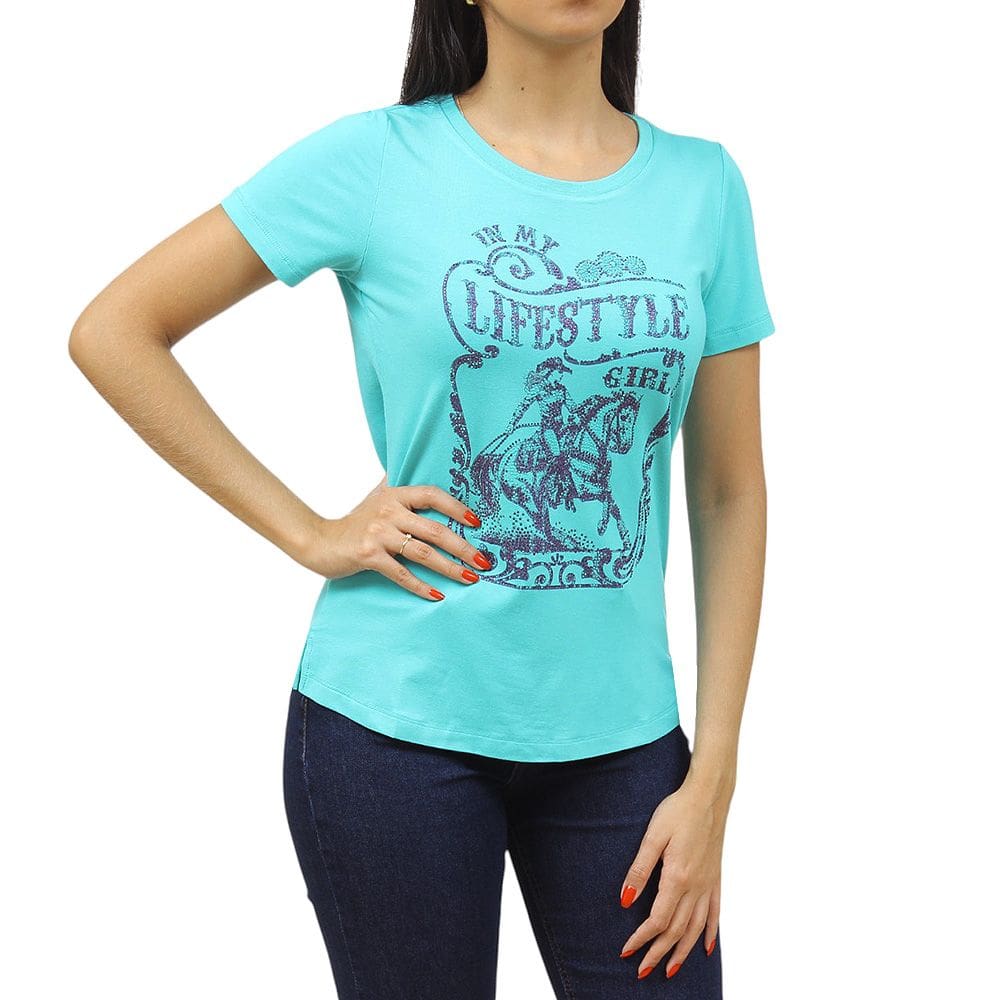 T-Shirt Feminina com Strass Verde Água Zoe Horse 37545