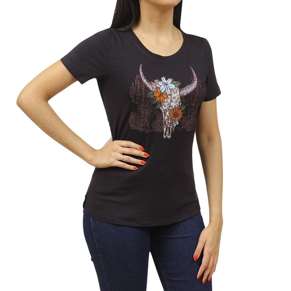 T-Shirt Feminina com Strass Preta Zoe Horse 37553