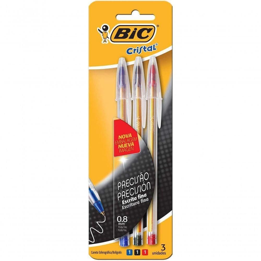 Caneta Esferográfica Ponta Fina De 0.8mm Pacote Com 3 Unidades Bic