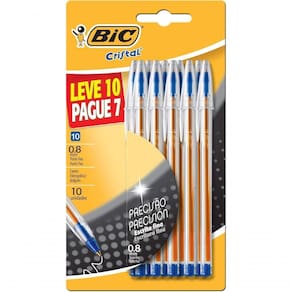Caneta Esferográfica Bic Cristal Precisão Azul Ponta Fina Leve 10 Pague 7 Unidades