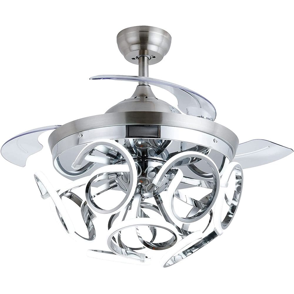 Ventilador De Teto Retrátil Luxuoso Led Prata Com Controle