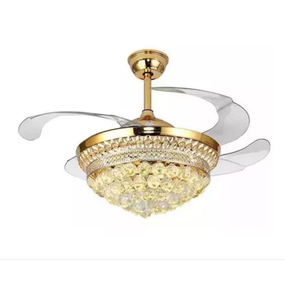 Ventilador Lustre Retrátil Led Cristal Controle Remoto