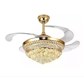 Ventilador Lustre Retrátil Led Cristal Controle Remoto