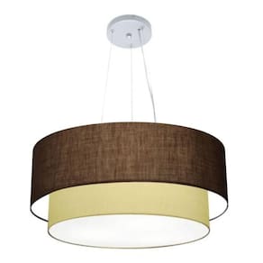 Lustre Pendente Duplo Cilíndrico Vivare Md-4385 Cúpula Tecido 90x80cm Bivolt Café Algodão Crú 110V 220V