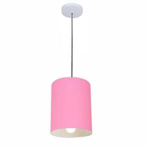 Lustre Pendente Cilíndrico Vivare Md-4200 Cúpula Em Tecido 14x15cm Bivolt Rosa Tela 110V 220V