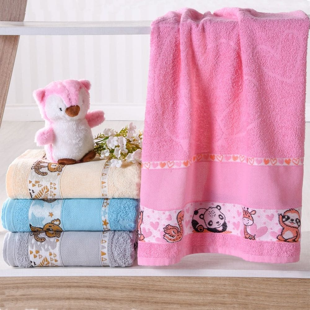 Kit Toalha de Banho e Rosto Infantil com Barra Ponto Cruz