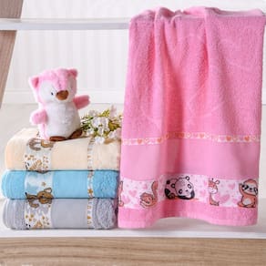 Kit Toalha de Banho e Rosto Infantil com Barra Ponto Cruz