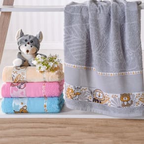 Kit Toalha de Banho e Rosto Infantil com Barra Ponto Cruz