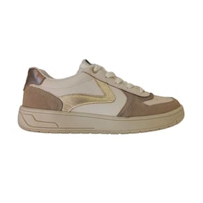 Tênis Casual Feminino em Couro Creme Metalizado Marina Mello