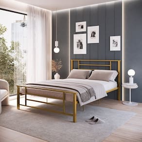 Cama Queen em Ferro Emy Design Moderno Dourado