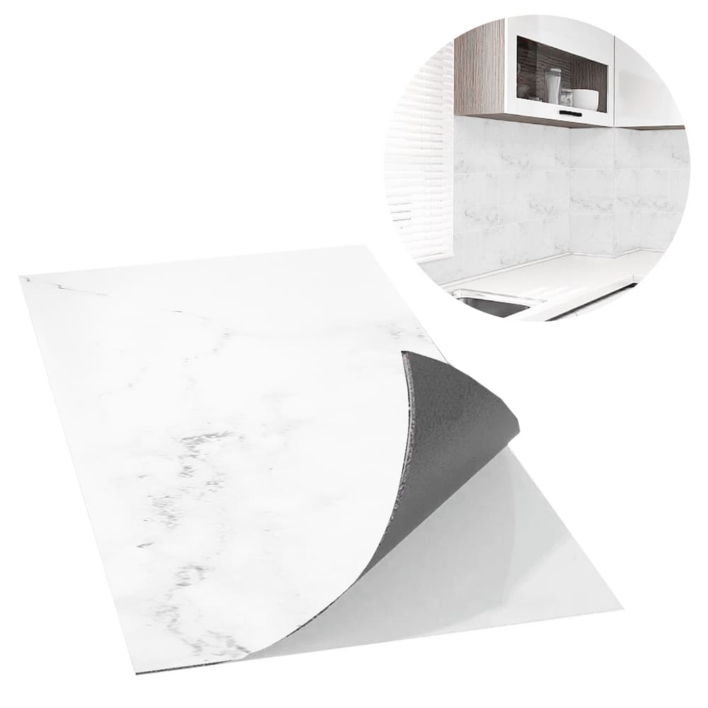Kit 10 Placas Autocolantes Mármore Adesivo Vinílico Branco Fosco 60x30 Brinovar