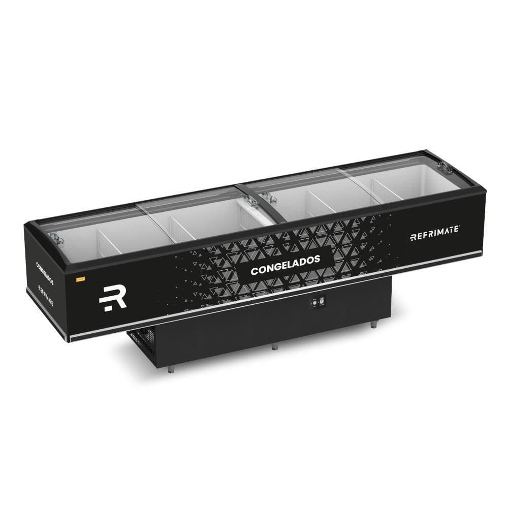 Expositor Ilha Congelados Vanguard Top 3,00m 4 Portas Vidro Semi Curvo Eivt3000 220V