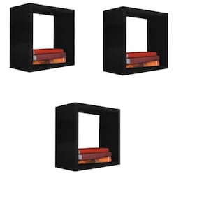 Kit 3 Nicho Decorativo 50x50x15 Cm Preto Em Mdf