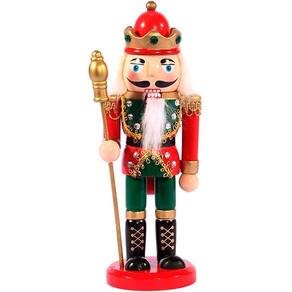 Boneco Natal Papai Noel Madeira Quebra Nozes Cajado 20cm