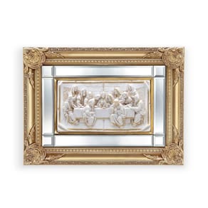 Quadro Santa Ceia Páscoa Com Espelho Marfim E Dourada 64Cm