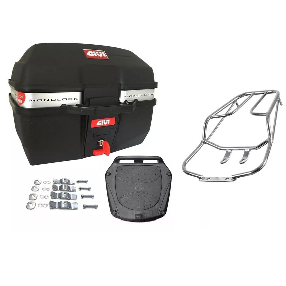 Kit Baú Moto 27L Givi Traffic E-27M + Bagageiro Bagageiro Titan Fan 125 150 2009 Até 2013 Projetil