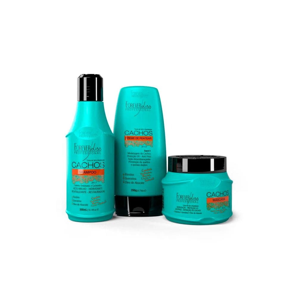 Kit Cachos Shampoo Máscara 250g e Creme Pentear Forever Liss