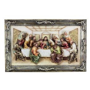 Quadro Santa Ceia Páscoa Moldurado Rústico Em Resina 40Cm