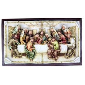 Quadro Santa Ceia Páscoa Moldurado Religioso Antigo 90Cm