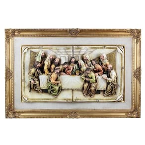 Quadro Santa Ceia Páscoa Dourado Detalhes Em Tecido 92Cm