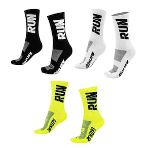 Kit 03 Pares Meia Corrida HUPI Run Preto Branco e Amarelo