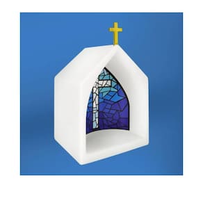 Luminária Religiosa Vitral Azul Decora Oratório Decorfun