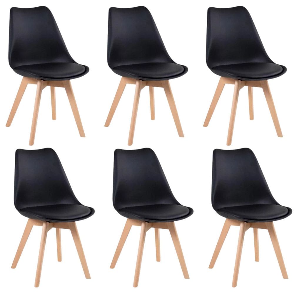 Conjunto 6 Cadeiras para Sala de Jantar Eames Leda Estofadas Preto