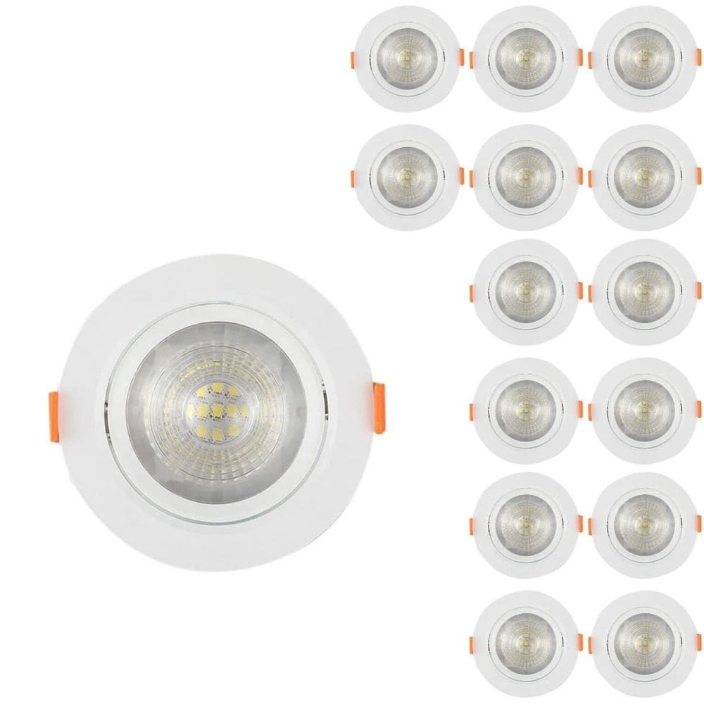 Kit 15 Luminária Spot Led 11,5x11,5 cm Direcionável Embutir Redondo 7w 6500K