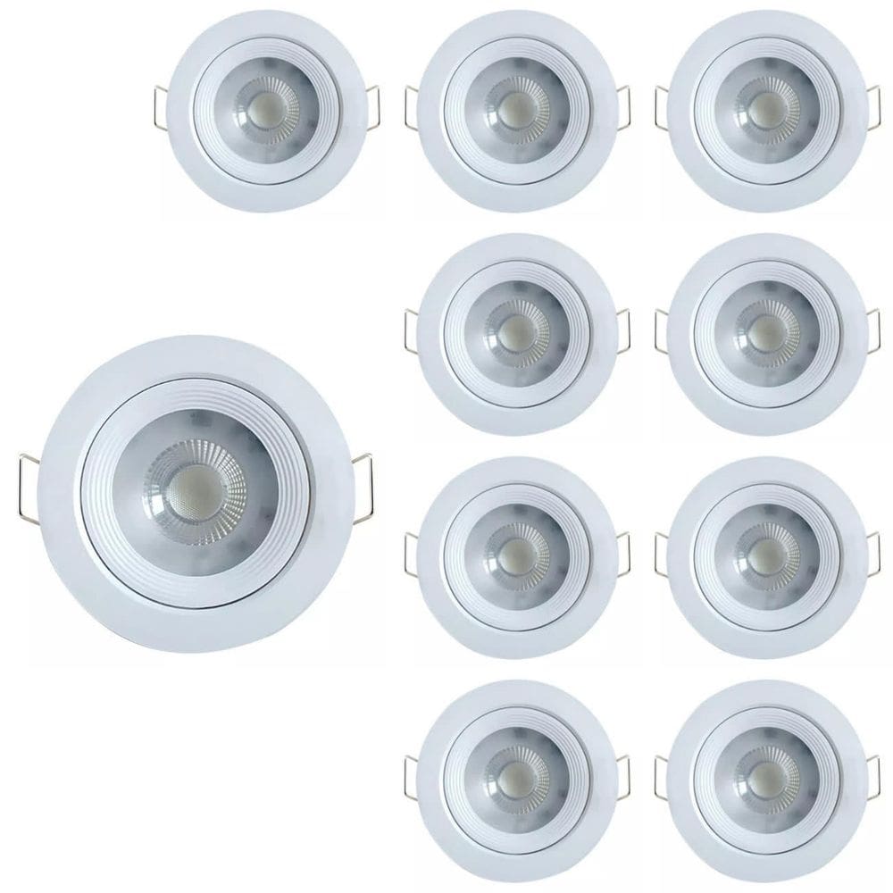 Kit 10 Luminária Spot Led Redondo 5w Branco Quente Direcionável Embutir Bivolt 110/220 Forro Pvc Gesso Sala Quarto Cozinha Corredor Comercio