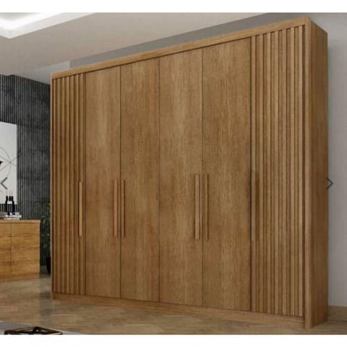 imagem-Guarda Roupa Casal 6 Portas 8 Gavetas Santoro Ripado Móveis Novo Horizonte - Cumaru Ripado - Branco