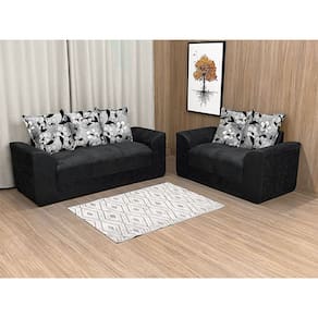 Sofá 2 e 3 Lugares Preto com Floral 601/37 Porto
