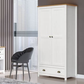 Guarda-roupa Solteiro 2 Portas 1 Gaveta Topázio Branco /Freijó