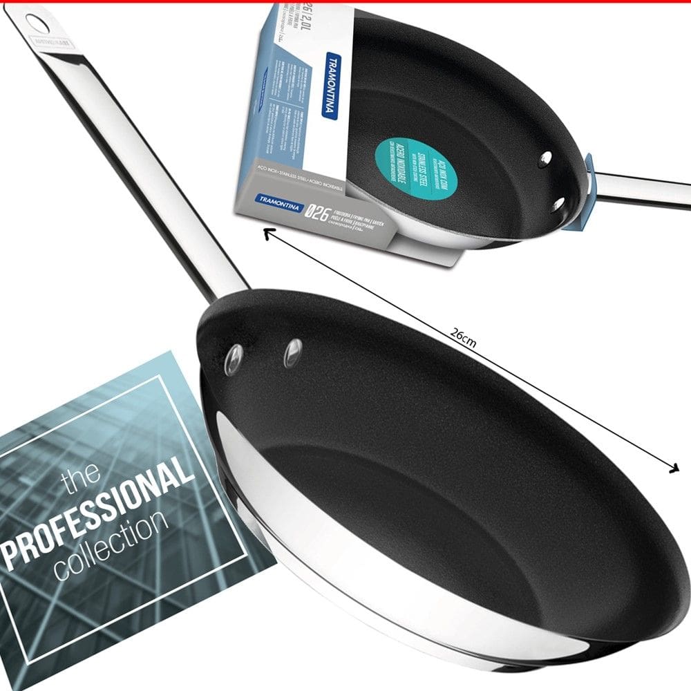 Frigideira Antiaderente Profissional Aço Inox 26cm Tramontina Fundo Triplo 2L