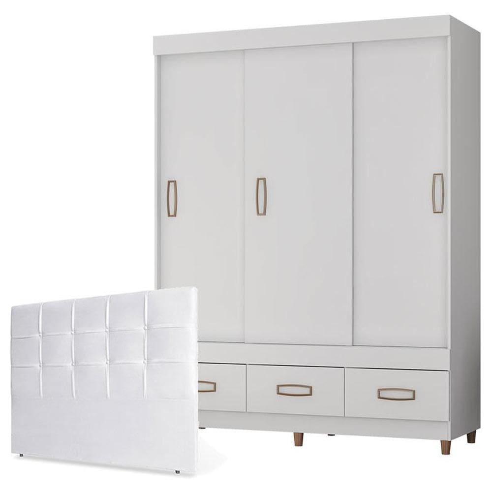Guarda Roupa Casal 20033 Flex com Cabeceira Luiza 140cm Branco - Araplac