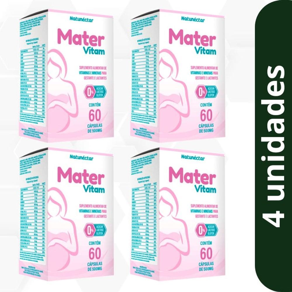 Kit Mater Vitam 500mg Vitamina Gestante Maternidade Gravidez Suplemento Natunectar - 4 unid (240 cápsulas)