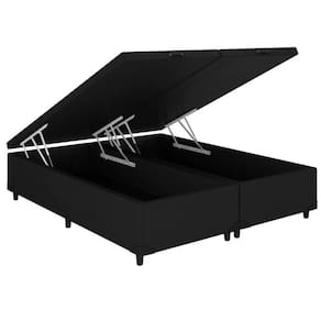Base Box Baú Bipartido King Blindado Corino Linhão Preto 36X192X203 AN
