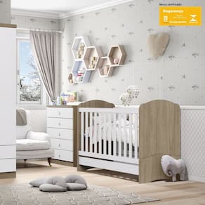Quarto de Bebê Berço Mini Cama e Cômoda 5 Gavetas Bala de Menta Henn