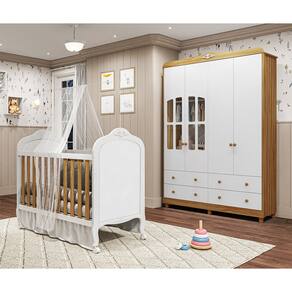 Quarto de Bebê Completo com Berço Mini Cama e Guarda Roupa 100 MDF com Janela Elô New Móveis Peroba