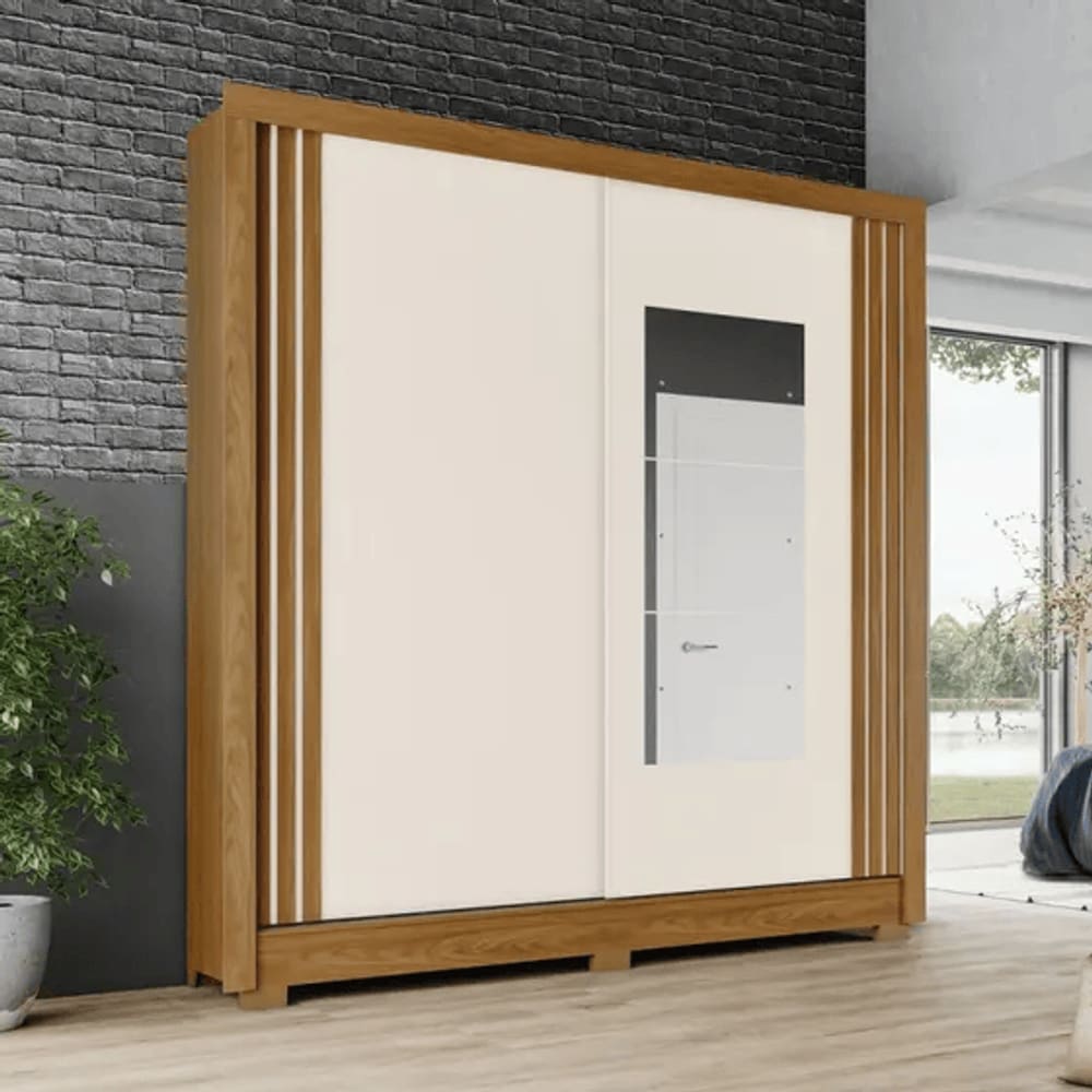 Guarda Roupa Briz 2 Portas Deslizantes Nature/Off White B93-127 LA 200- HENN