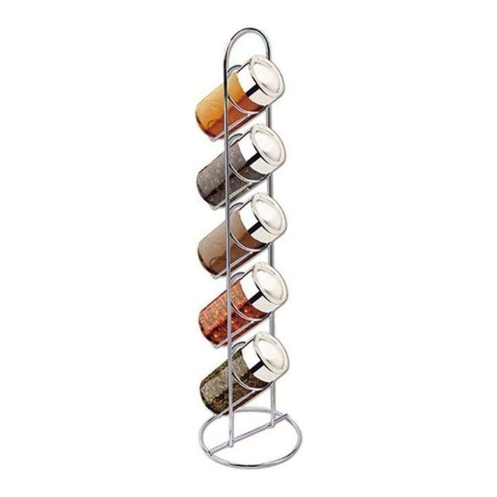 Kit Porta Condimentos Tempero Metal 5 Potes Vidro Cozinha