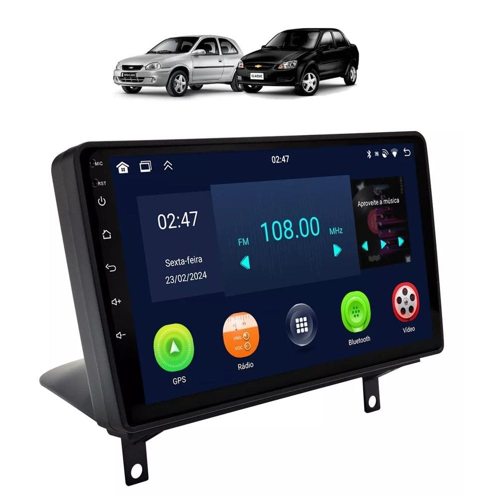 Kit Multimídia Corsa Classic Android 9 Pol 2/32Gb Carplay Gps WiFi Rádio Bt - Vision 8990CP