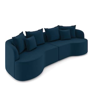 Sofá 5 Lugares Orgânico Living 290cm Mersa Veludo Azul Mnh K01 - D`Rossi