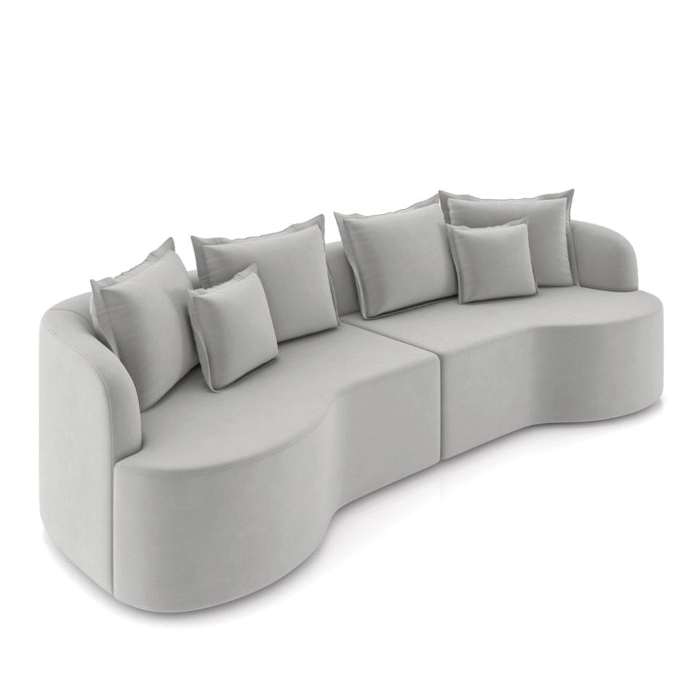 Sofá 5 Lugares Orgânico Living 290cm Mersa Veludo Cinza K01 - D`Rossi