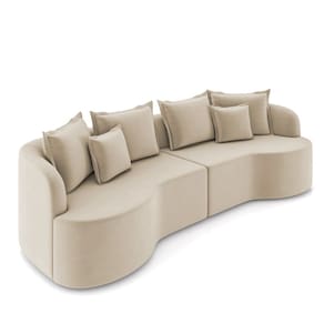 Sofá 4 Lugares Orgânico Living 250cm Mersa Veludo Bege K01 - D`Rossi