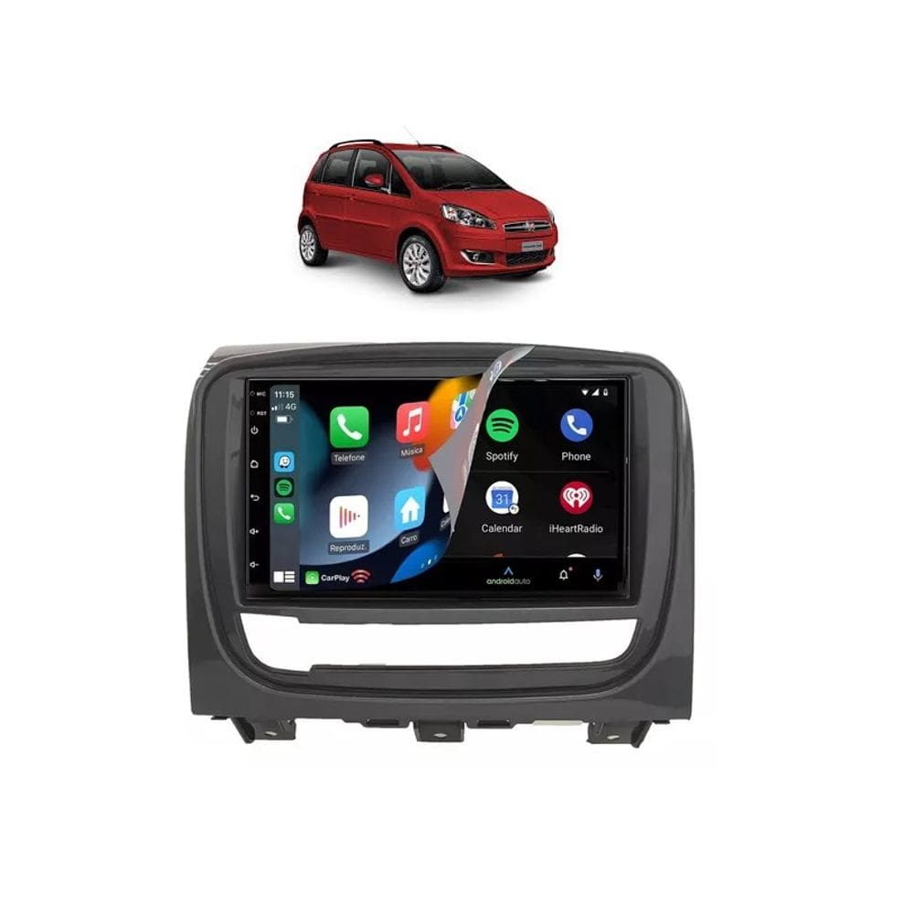 Kit Multimídia Idea 2013 / 2015 Mold Preta 7 Pol CarPlay AndroidAuto - 708BR Roadstar